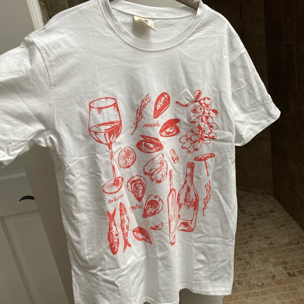 White T-Shirt with Red Graphic Print